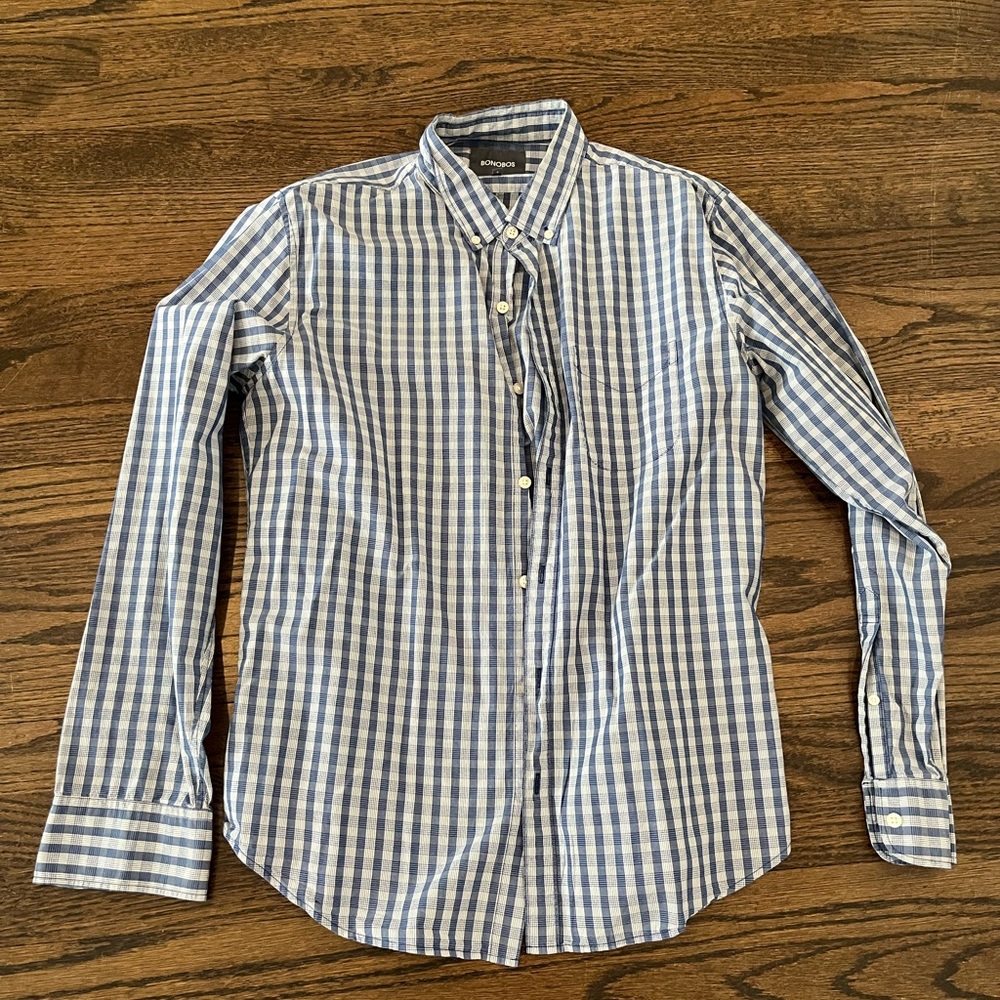 Bonobos Blue and White Checkered Casual Shirt